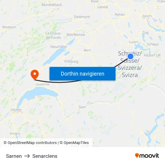 Sarnen to Senarclens map