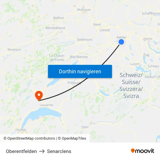 Oberentfelden to Senarclens map