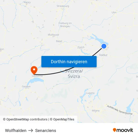Wolfhalden to Senarclens map