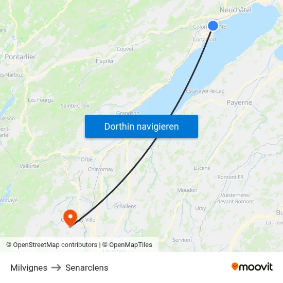 Milvignes to Senarclens map