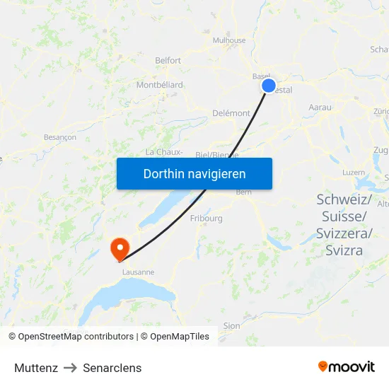 Muttenz to Senarclens map