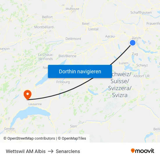 Wettswil AM Albis to Senarclens map