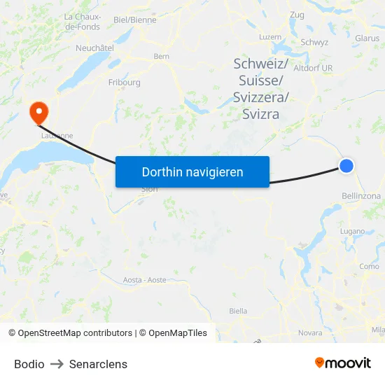 Bodio to Senarclens map
