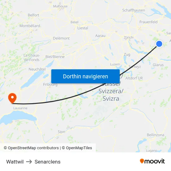Wattwil to Senarclens map