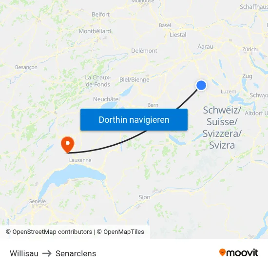 Willisau to Senarclens map