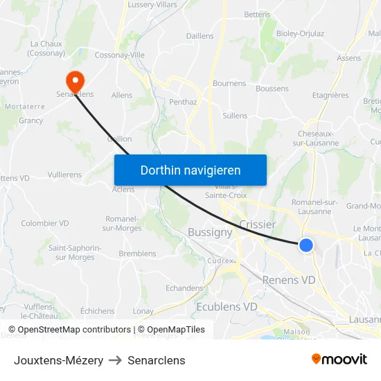 Jouxtens-Mézery to Senarclens map