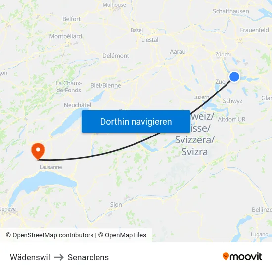 Wädenswil to Senarclens map