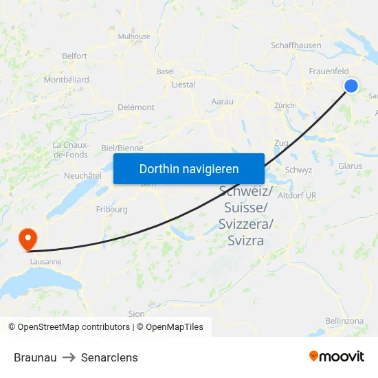 Braunau to Senarclens map
