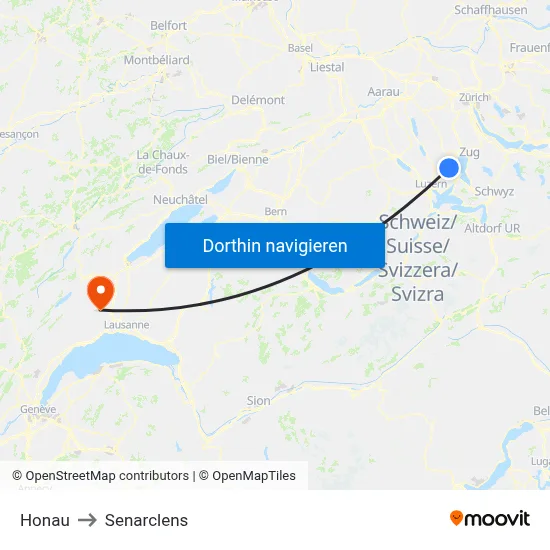 Honau to Senarclens map