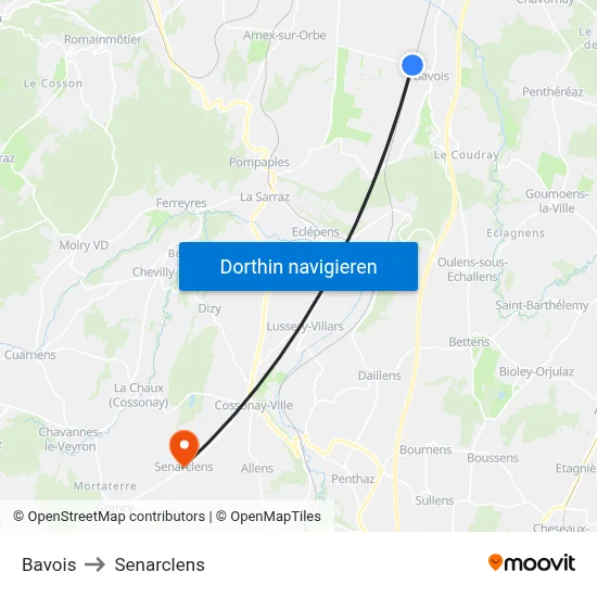 Bavois to Senarclens map