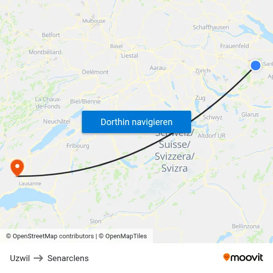 Uzwil to Senarclens map