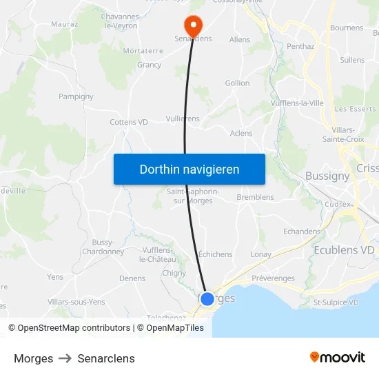Morges to Senarclens map