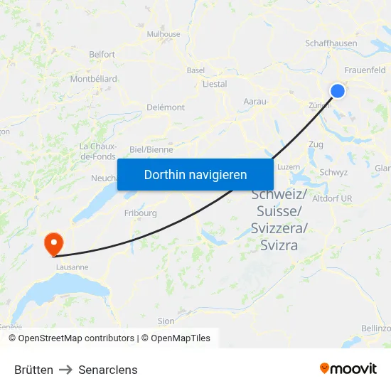 Brütten to Senarclens map