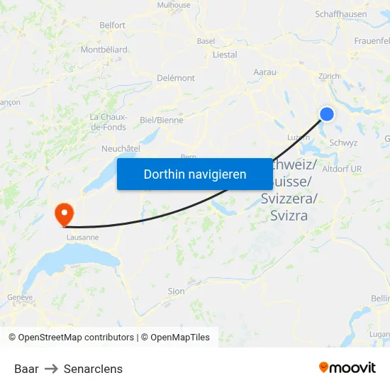 Baar to Senarclens map