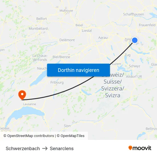 Schwerzenbach to Senarclens map