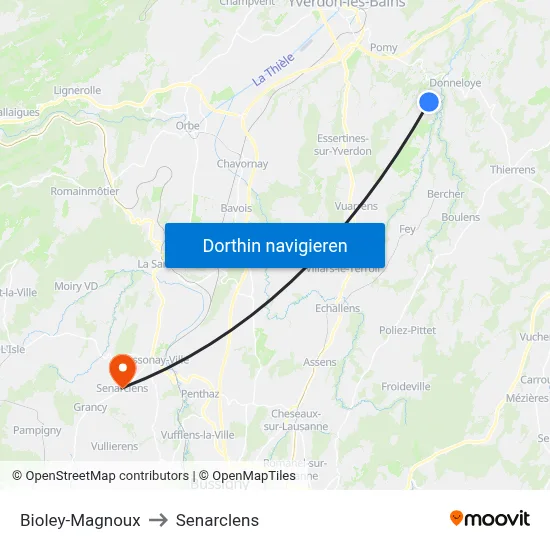 Bioley-Magnoux to Senarclens map