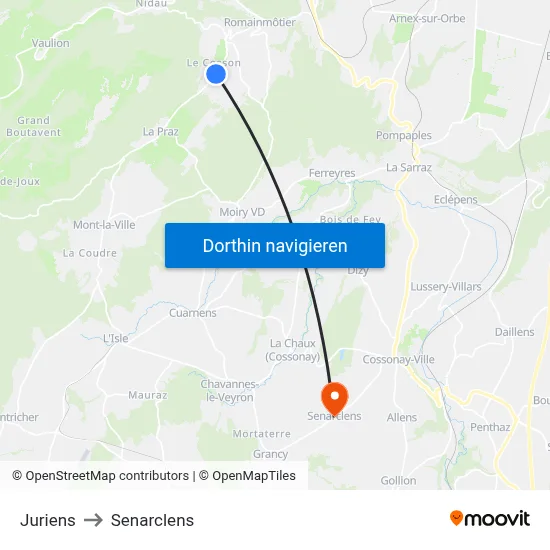 Juriens to Senarclens map