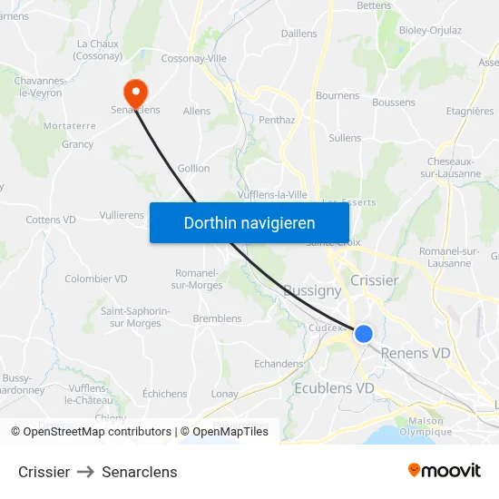 Crissier to Senarclens map
