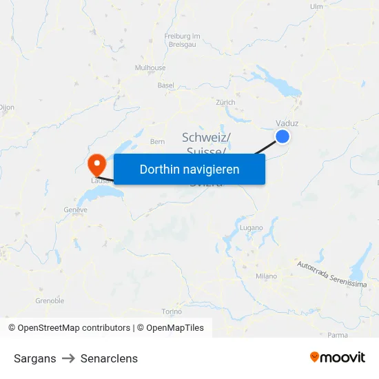 Sargans to Senarclens map