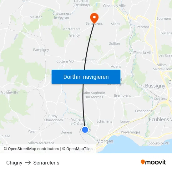 Chigny to Senarclens map