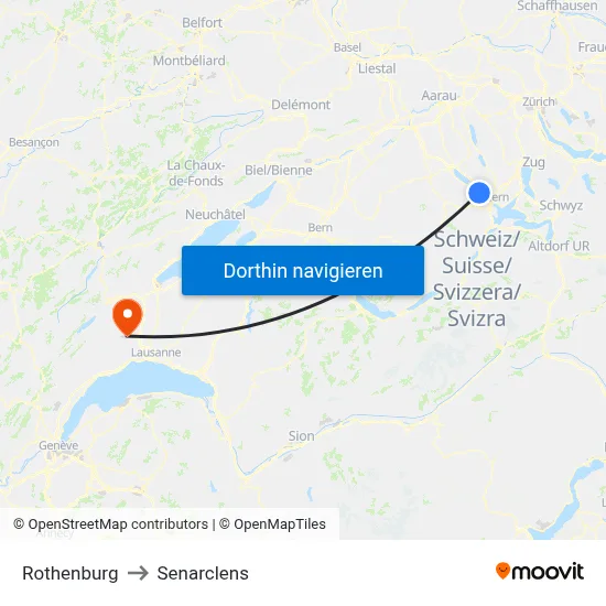 Rothenburg to Senarclens map