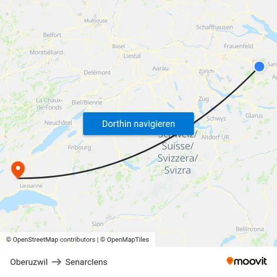 Oberuzwil to Senarclens map