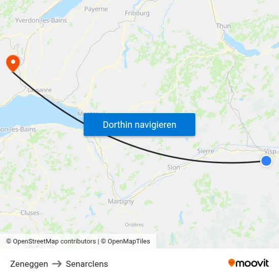Zeneggen to Senarclens map