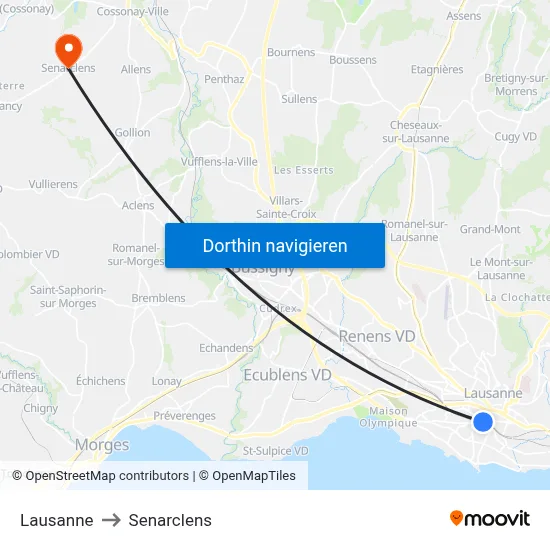 Lausanne to Senarclens map