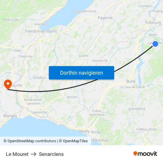 Le Mouret to Senarclens map