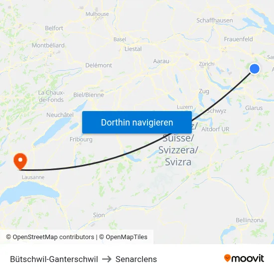 Bütschwil-Ganterschwil to Senarclens map