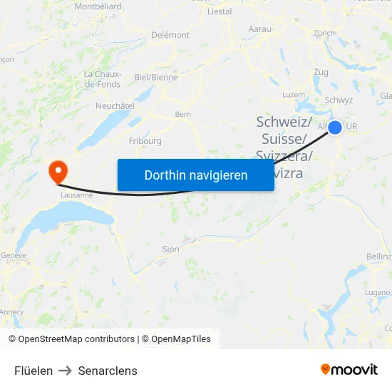Flüelen to Senarclens map