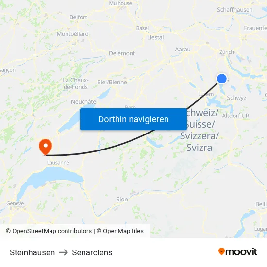 Steinhausen to Senarclens map