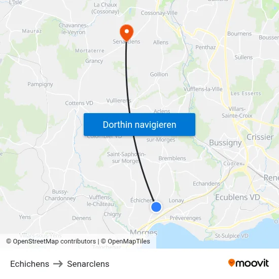 Echichens to Senarclens map