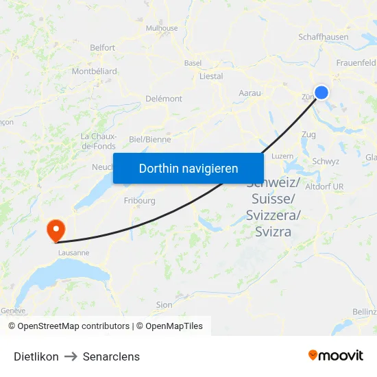 Dietlikon to Senarclens map