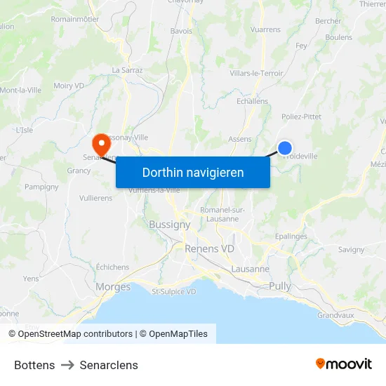 Bottens to Senarclens map