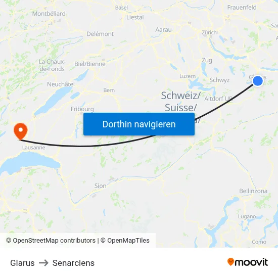 Glarus to Senarclens map