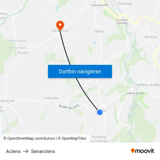 Aclens to Senarclens map