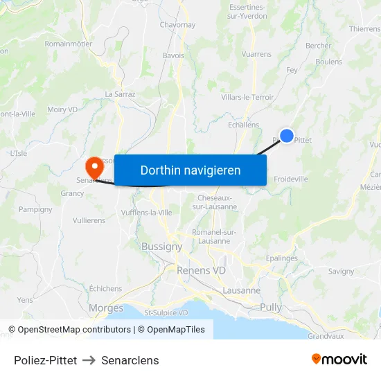 Poliez-Pittet to Senarclens map