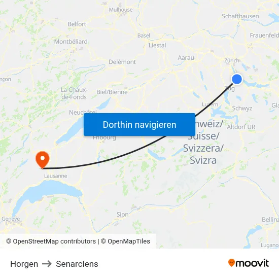 Horgen to Senarclens map