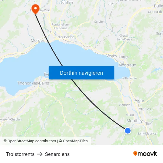 Troistorrents to Senarclens map