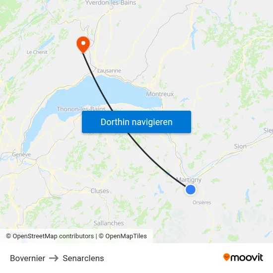 Bovernier to Senarclens map