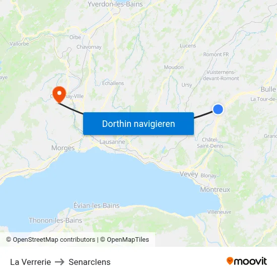 La Verrerie to Senarclens map