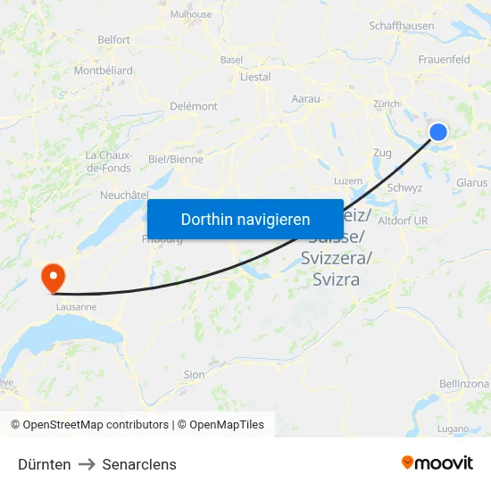 Dürnten to Senarclens map
