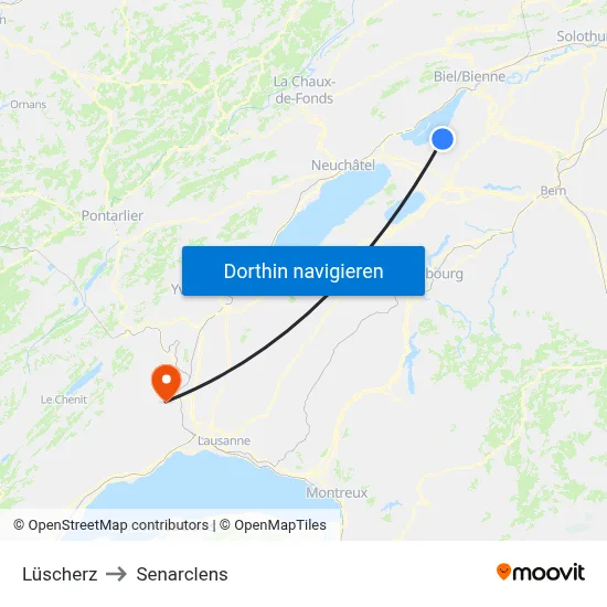 Lüscherz to Senarclens map