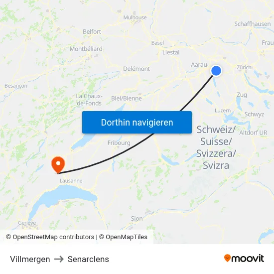 Villmergen to Senarclens map