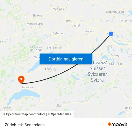 Zürich to Senarclens map