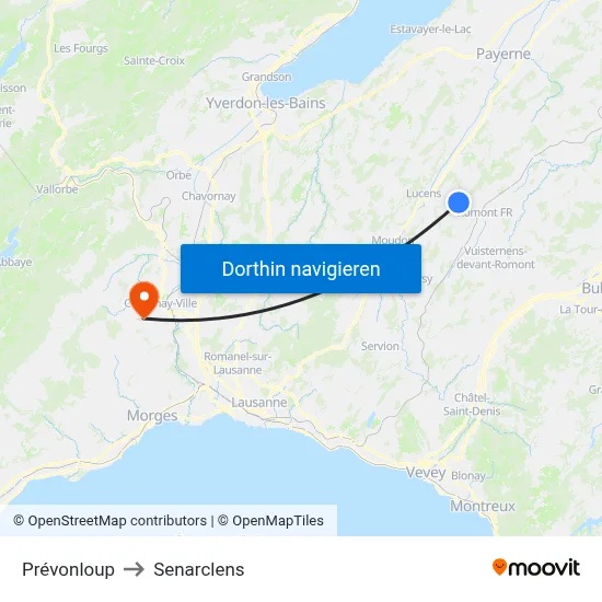 Prévonloup to Senarclens map