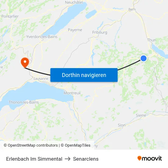 Erlenbach Im Simmental to Senarclens map