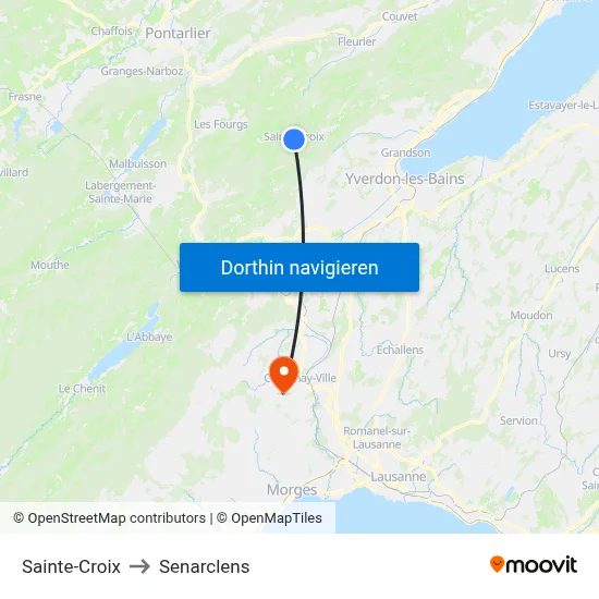 Sainte-Croix to Senarclens map