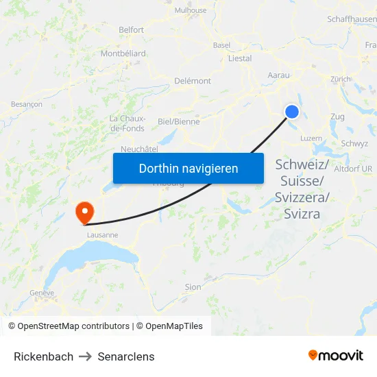 Rickenbach to Senarclens map
